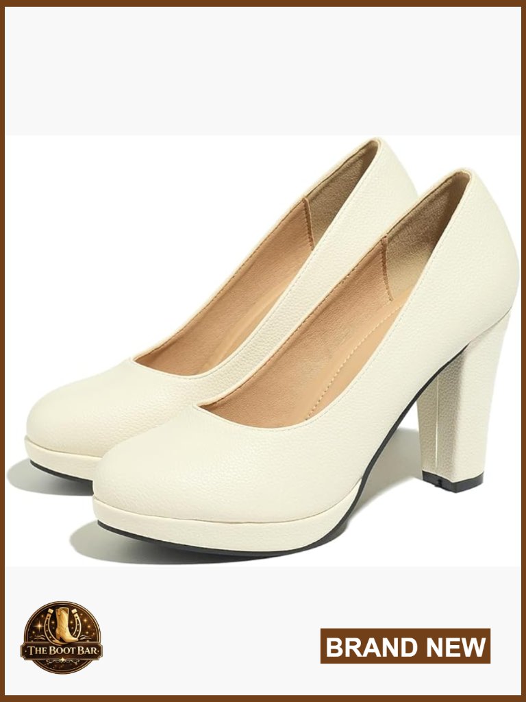 Chunky Block Heel Dress Pumps Closed Round Toe Comfortable Heels